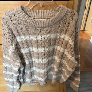 Cozy Cable Knit Sweater - Tan and Cream